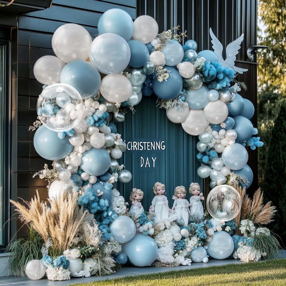 Dusty Blue and White Balloons Garland Double Stuffed Pearl Light Blue Balloon Arch Kit for Birthday Baby Shower Wedding Bridal Cinderella Frozen