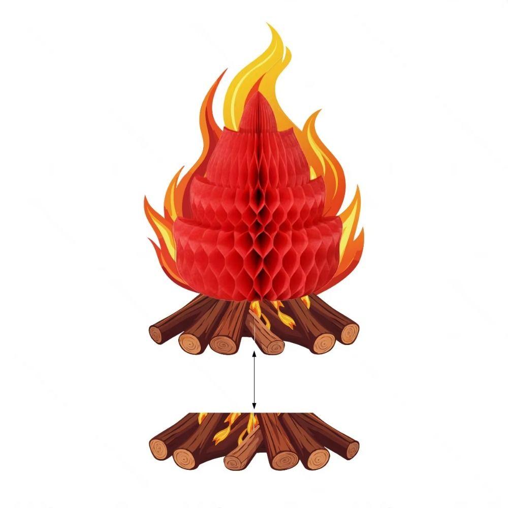 4Pcs Foldable Fake Fire Ornament 3D Honeycomb Honeycomb Campfire Decoration Camping Theme