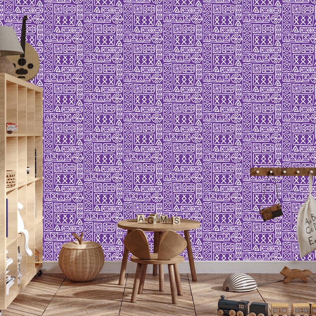 Polynesian Geometric Pattern Wallpaper Purple and Lavender 50x1000
