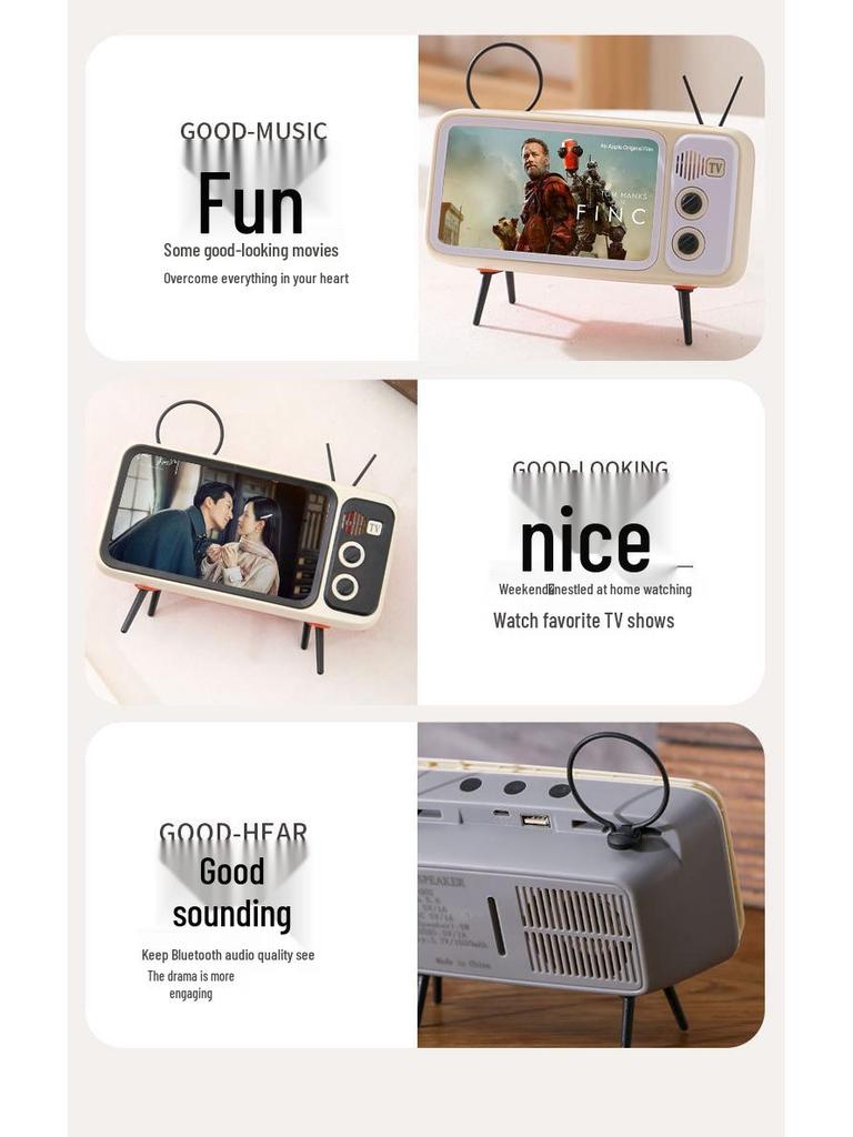 Retro TV Style Bluetooth Speaker and Phone Holder Stand