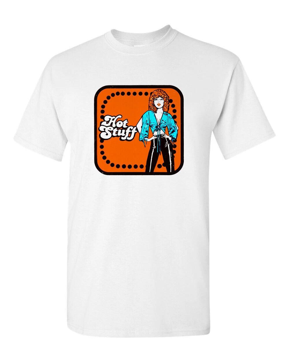 

Men s T-shirt Novelty Groovy Retro Design 70 s Hot Stuff Disco Lady White 4XL