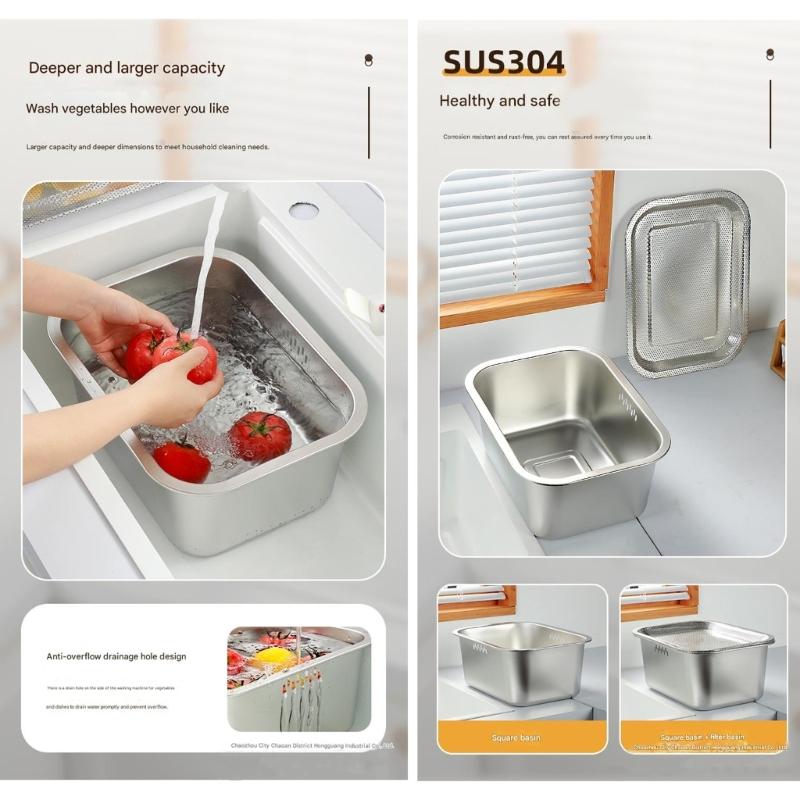 Heavy Duty Stainless Steel Meshes Colander Square Kitchen Strainer For Quick Draining Vegetables Pastas Easy To Cleaning Compact Storage