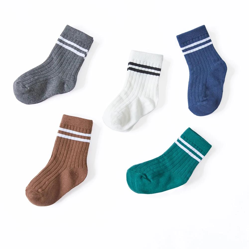 4 Pairs/set Babys Boys Striped Socks Pure Cotton Ribbed Toddler Boys Ankle Socks Pack Soft Kids Accessoies Clothes For 0-5Y Boys