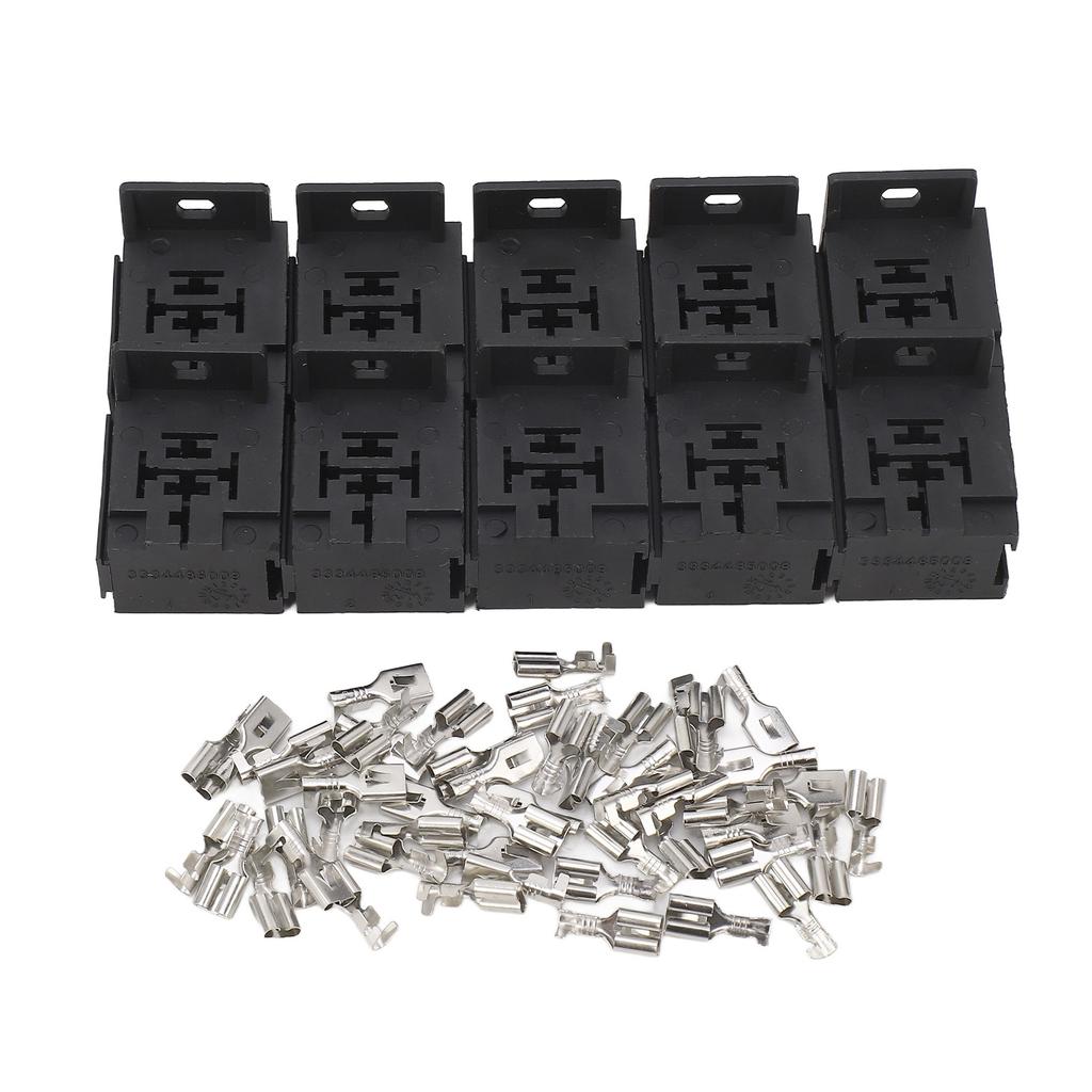 10Pcs 5P 40A Relay Socket with 50Pcs Terminals for Car Alarms Headlights Remote Start