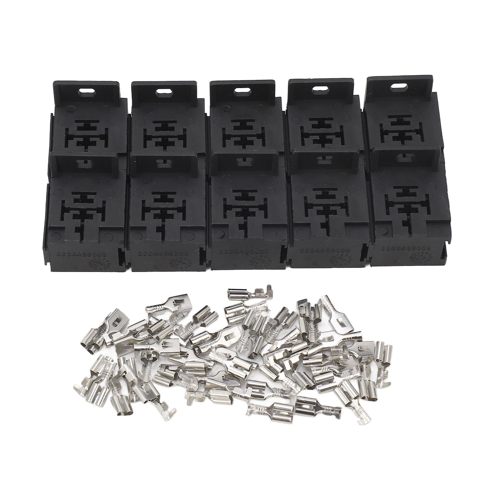 

10Pcs 5P 40A Relay Socket with 50Pcs Terminals for Car Alarms Headlights Remote Start