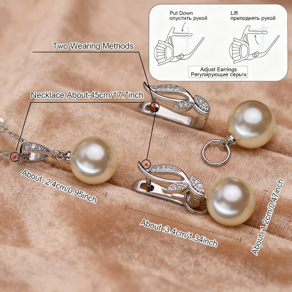 Leaf Imitation Pearl Necklaces Earrings Sets For Women Fashion Flower Cubic Zirconia Pendant with Chain Birhday Gift