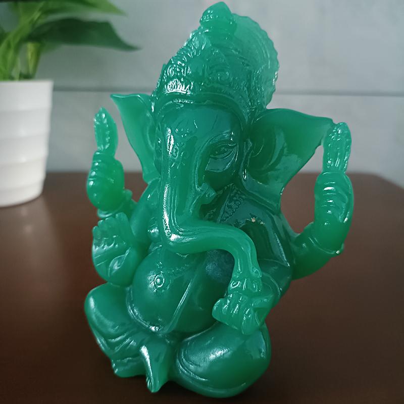 11CM Jade Colour Lord Ganesha Buddha Statue India Elephant God Ganesh Sculpture Buddha Statues Feng Shui Home Garden Decoration