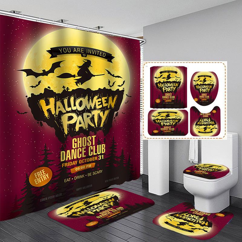 Halloween Elements 3D Digital Printing Bathroom Four-Piece Shower Curtain Partition Curtain Shower Curtain