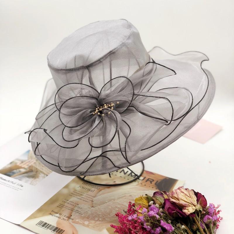 Chapeau d'été pour femme version coréenne protection solaire tissu anti-UV chapeau de soleil chapeau haut de forme en organza fleur à large bord maille