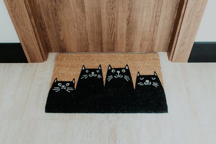 Paillasson original "Chats" en noix de coco avec support antidérapant en PVC. Dimensions: 70 x 40 x 1,5 cm - FISURA