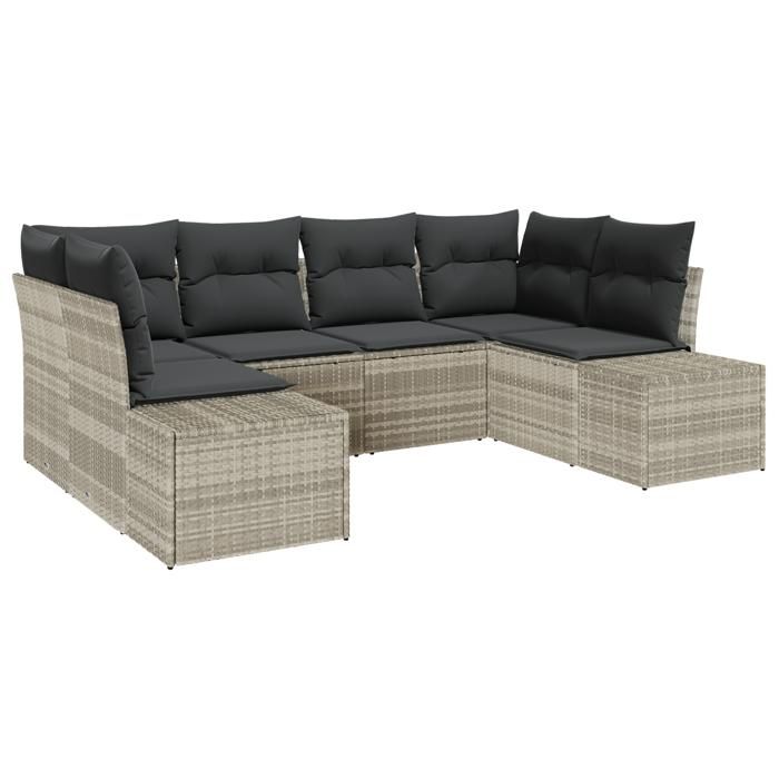 VidaXL Ensemble de Canapés de Jardin de 6 Pièces avec Coussins Gris Clair Rattan PE 3347202