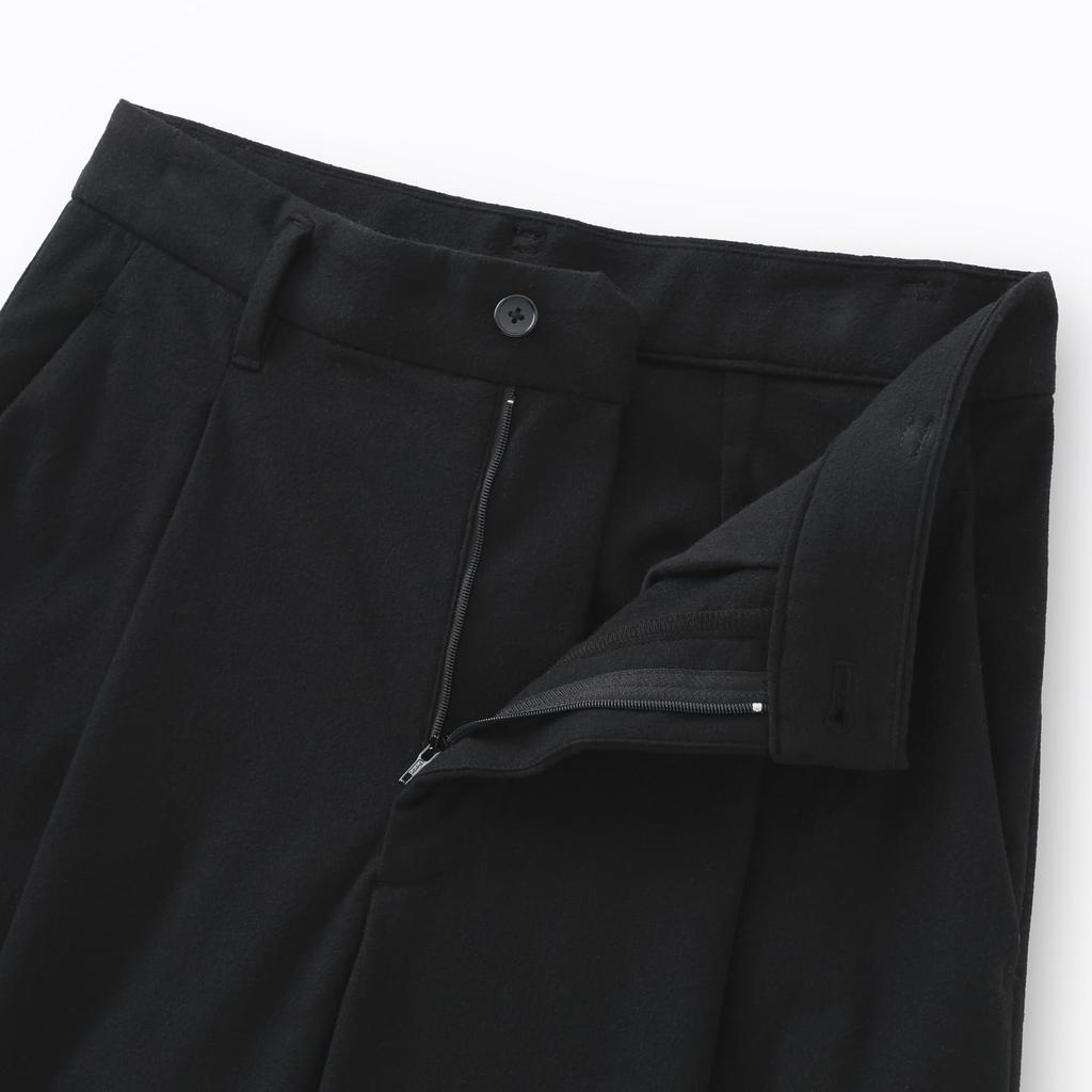 MUJI Stretch Brushed Tuck Wide Size S Women's Pants, Black, (BE1XQA5A)