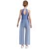 Girls Rhinestone Dance Bodysuit - Shimmery Sleeveless Jumpsuit with Keyhole Back & Side Splits, Built-in Briefs for Performances
