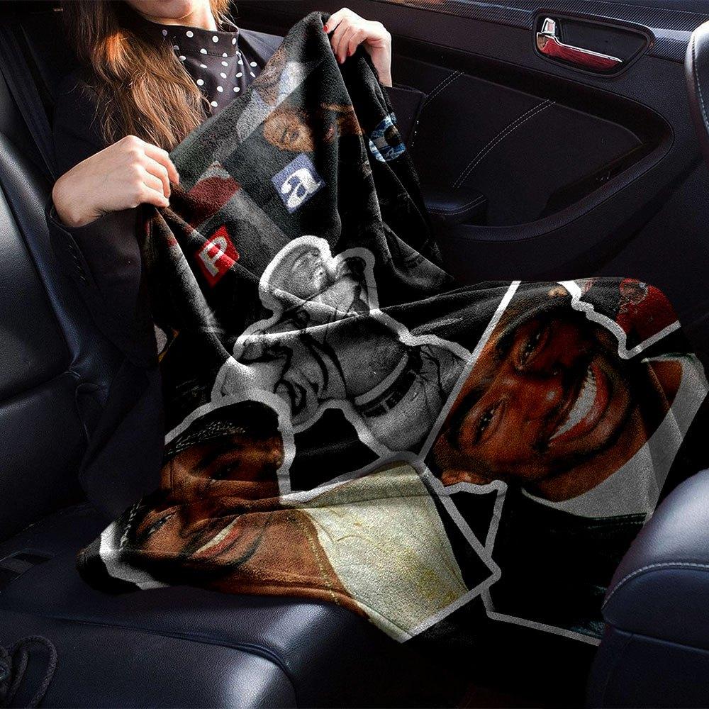 1pc 2PacHip Hop Blanket Soft Lightweight All Season Multi Purpose Throw for Sofa, Bed, Office & Picnics, French Style with Iconic Album Art & Quotes