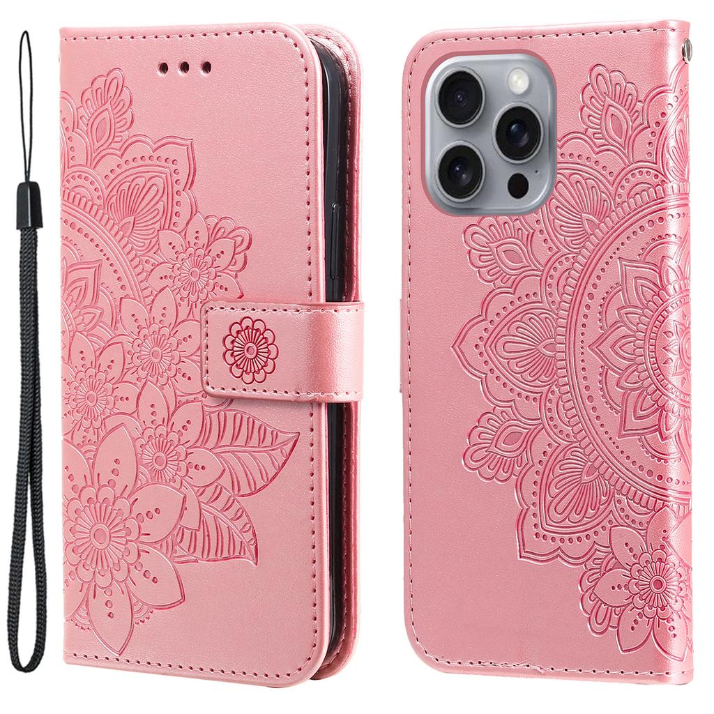 For iPhone 16 Pro Case Floral Pattern PU Leather Wallet Stand Phone Cover