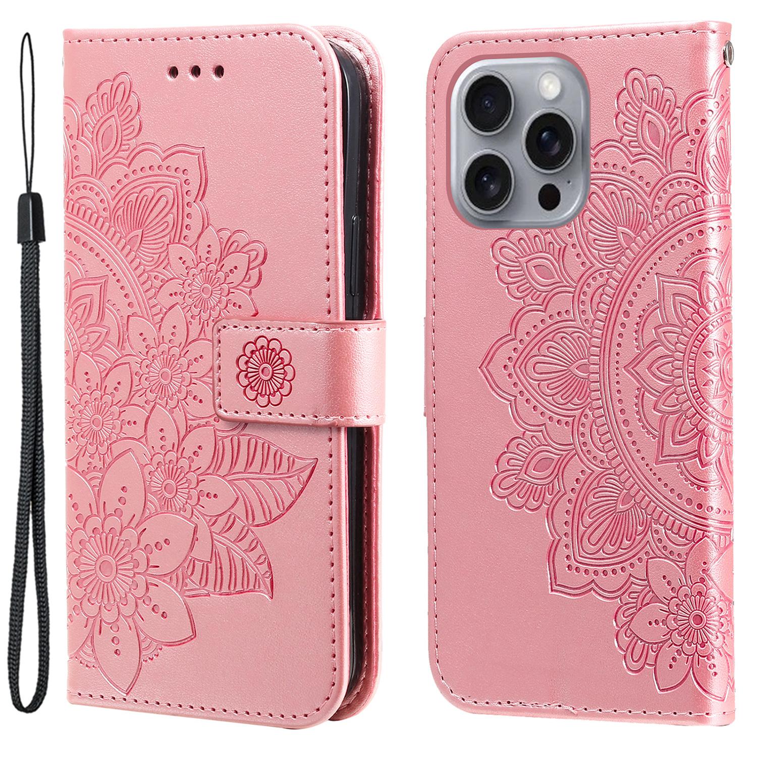 

Чехол для iPhone 16 Pro Max с цветочным узором, кошелек-подставка из ПУ кожи, чехол для телефона Pink