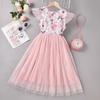 Girls Dress 2023 Summer Korean Kids Floral Mesh Splicing Dress Children's Clothing