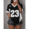 Damen NO.23 Print V-Ausschnitt Kurzarm T-Shirt Sommer Grafik T-Shirt Baseball Trikots Große Größen Sport T-Shirt