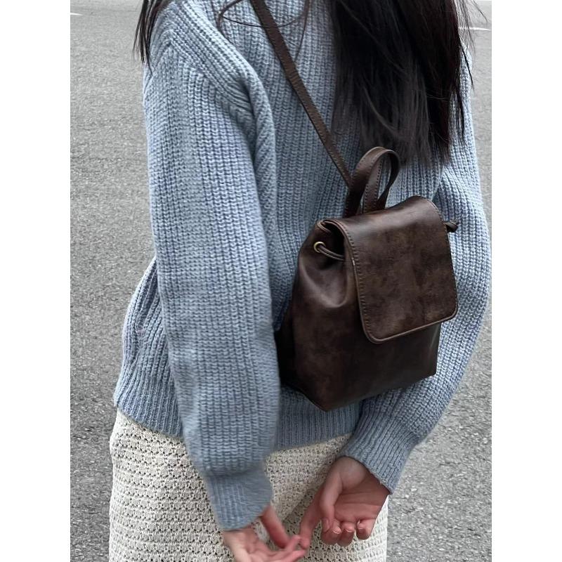 Compact texture retro brown backpack new simple versatile shoulder bag