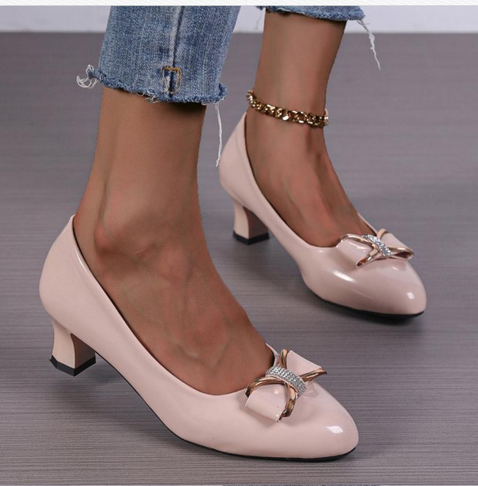 2025 Spring New Women's Leather Shoes Fashion Professional High Heels Black Red Shallow Mouth Comfortable Work Office Shoes34-43