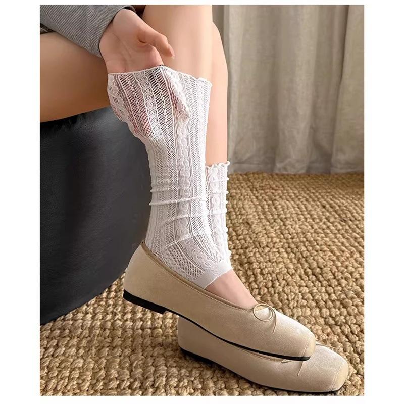 White Lace Lace-up Stockings for Women, Long Tube Stockings with Leg Covers, Suitable for Boots, Spring and Autumn Trendy Ballet-style Calf Socks