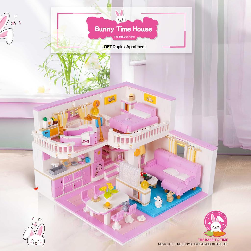 Hallisun Block Set Building Assembly Rabbit Pink Room Model 3D Puzzle Toy Miniature Mini Size Brick Brick For Adults Children Boys Girls 8 Years +