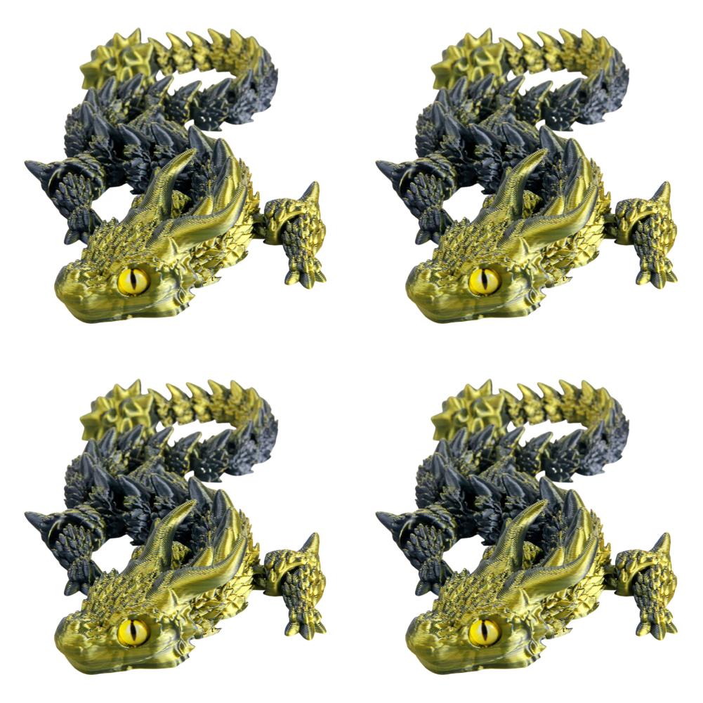 3D Printed Articulated Simulation Dragon Toy Poseable Dragon Ornament (Gold)