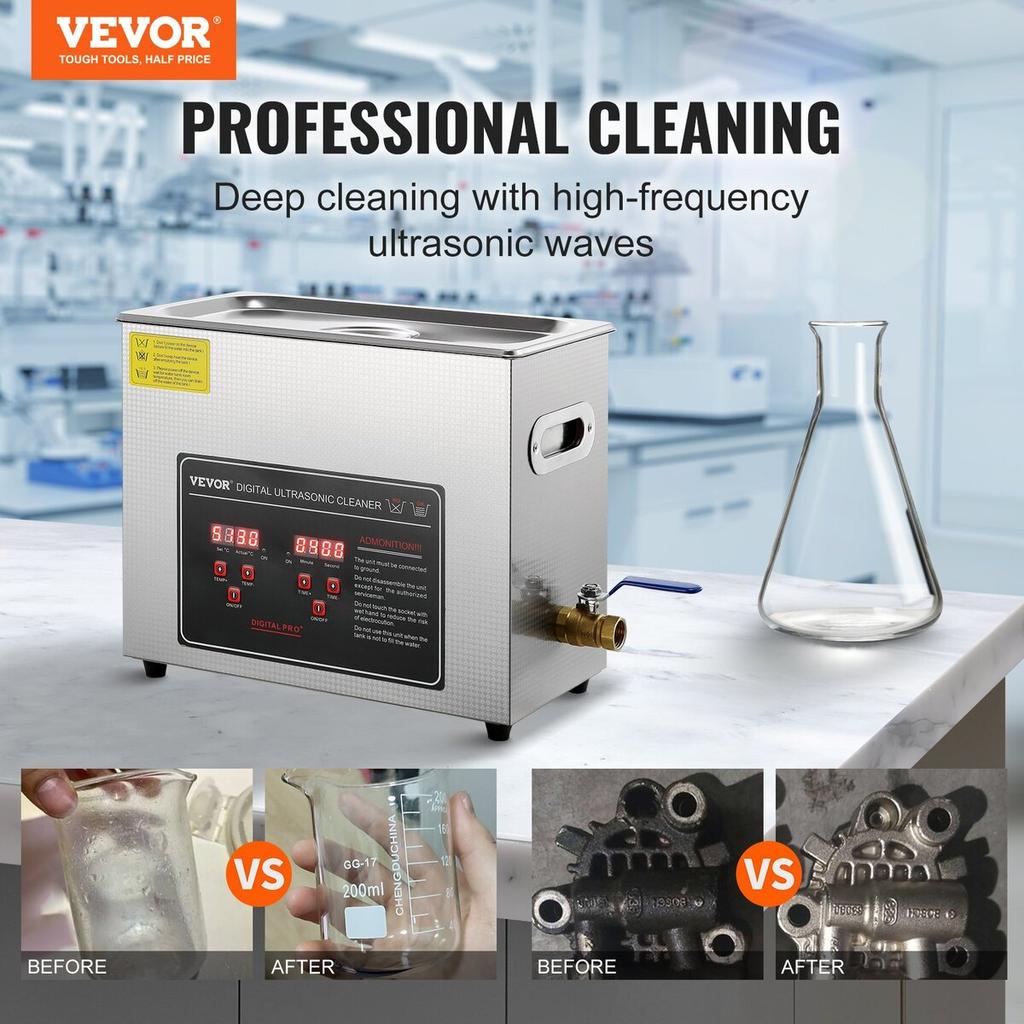 Ultrasonic Cleaner with Digital Timer & Heater, Professional Ultra Sonic Jewelry Cleaner, Stainless Steel Heated Cleaning Machine for Glasses Watch