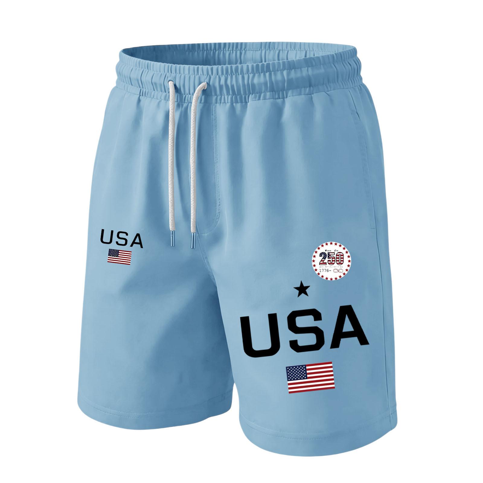 

Men’s Drawstring Waist Athletic Shorts with USA Letter Print Flag Pattern Loose Fit Soft Fabric for Sports and Casual Wear L