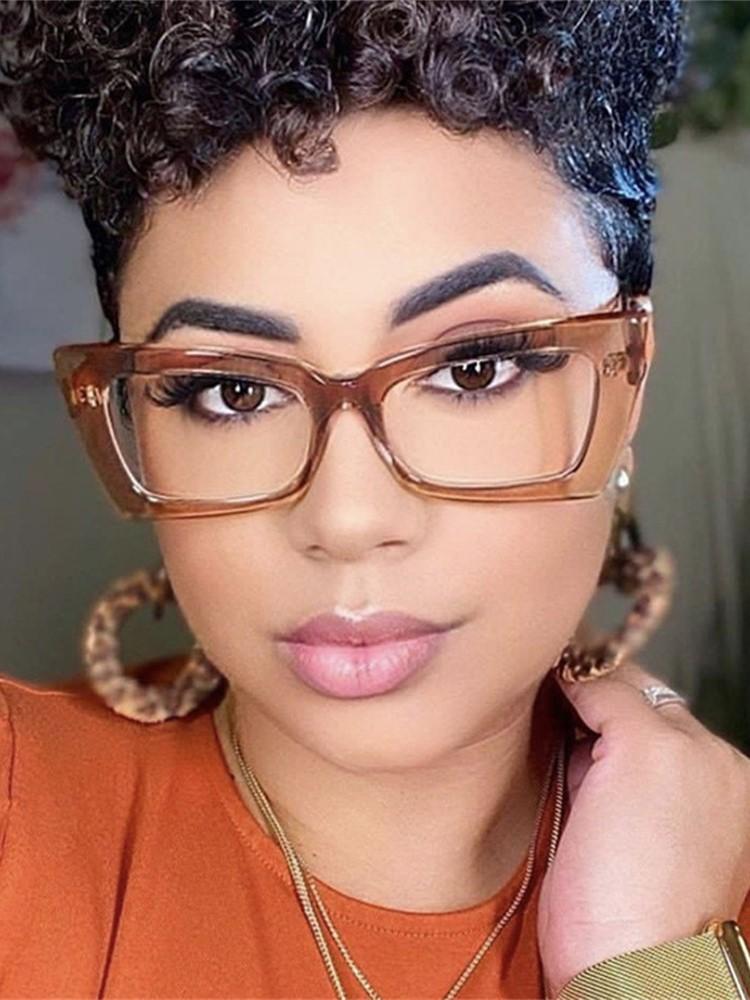 Fashion Square Eyeglasses Frames for Women Men Anti Blue Ray Rectangle Eyeglasses Frame Optical Lens PC Cat Eye Shape Eyewear