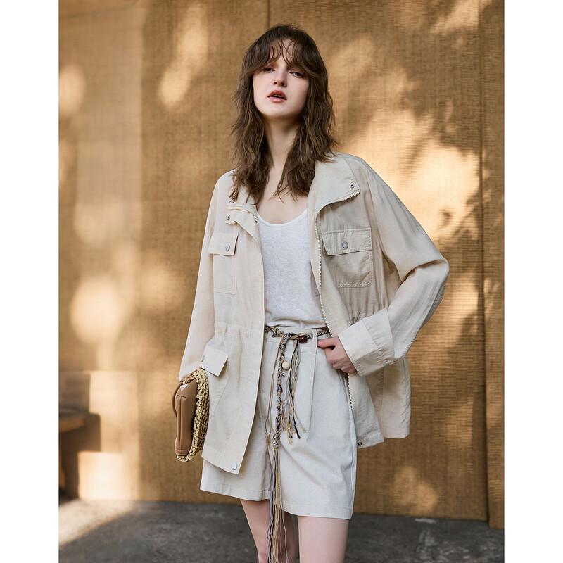 

Куртка Demana со смешанной льняной тканью, воротником-стойкой и кулиской на талии M