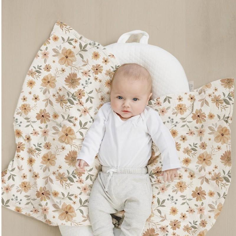 Soft Cotton Muslin Baby Blanket 3-Layer Breathable Swaddle Stroller Crib Car Seat Comfort Soothing Wrap