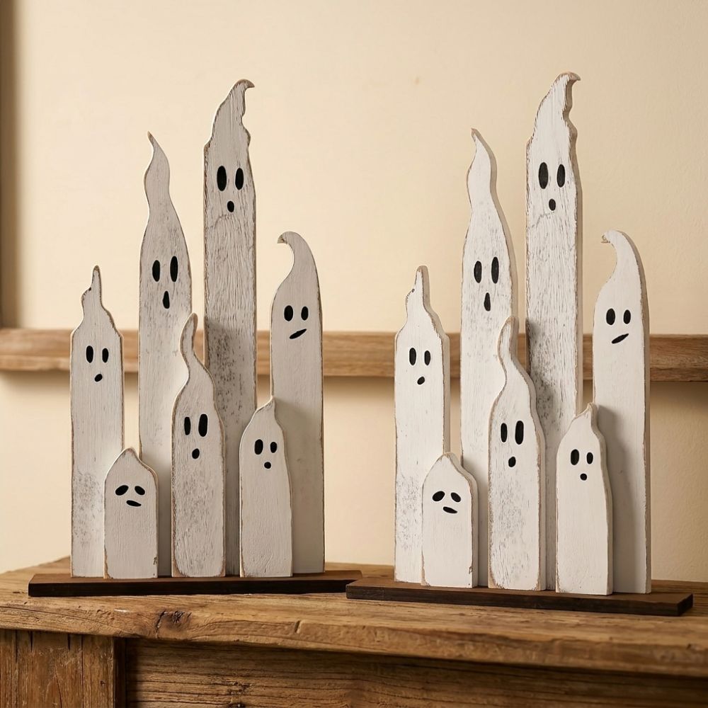 Hand Painted 7 Ghost Tabletop Sign Vintage Distressed Ghost Party Table Ornaments  Home Decor