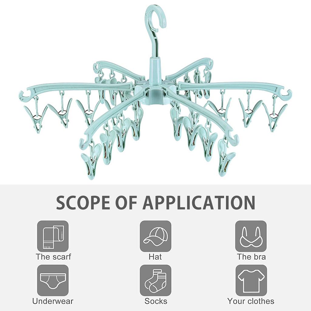 Hosiery Drying Rack 24 Clips Foldable Portable Travel Underwear Hanger Rotatable Clothes Drying Rack for Home and Dormitory
