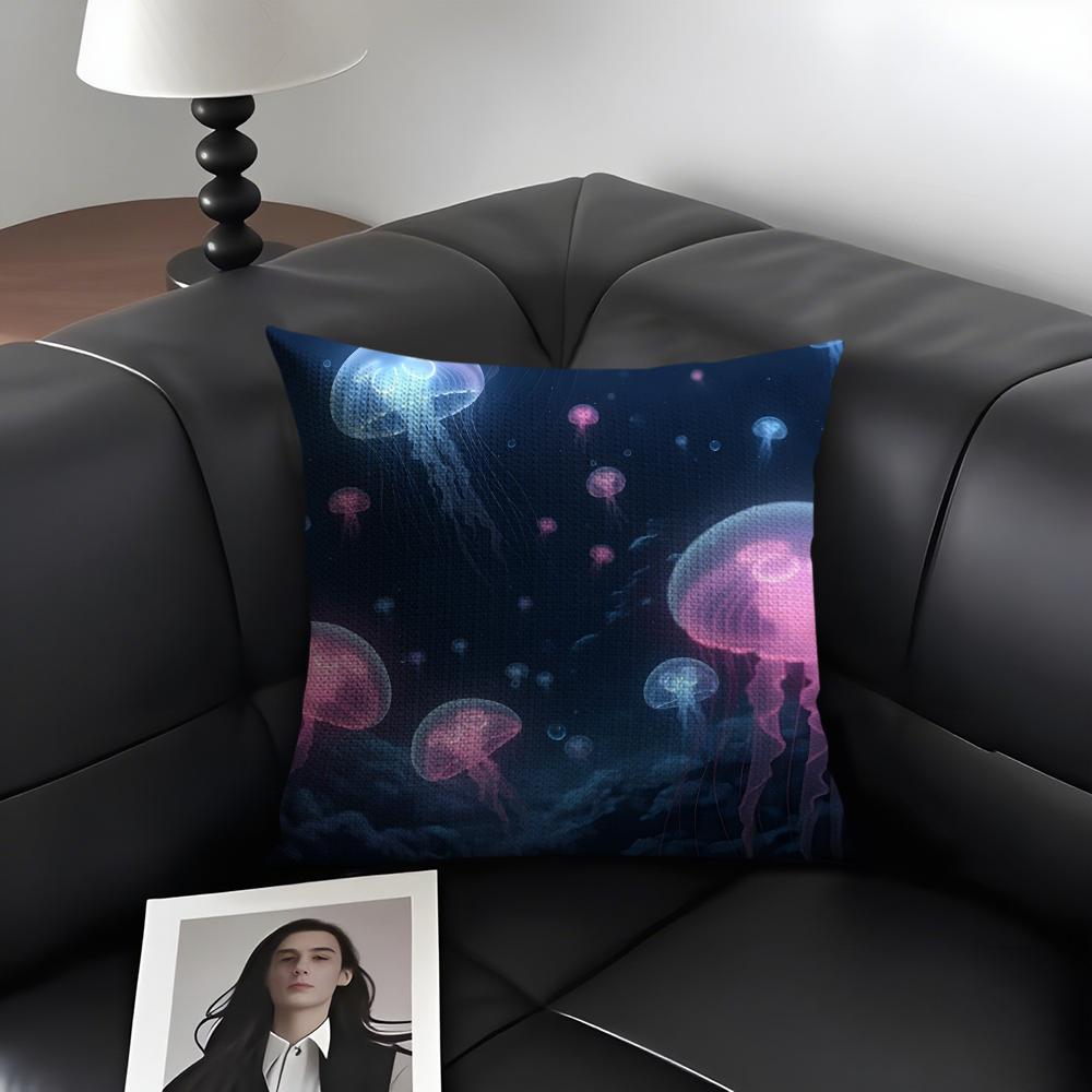 

Модная Наволочка с Медузами Натуральный Лен Органическая Ткань Двусторонняя Печать Диван Домашний Декор Подарок Наволочка 30x30cm