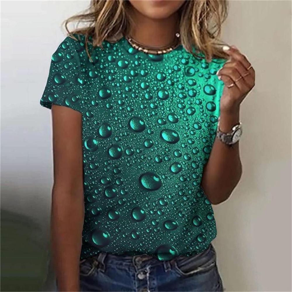 Women Clothing Harajuku Leisure Loose Breathable Short Sleeve Summer Personality Gradient Water Drops 3d Print