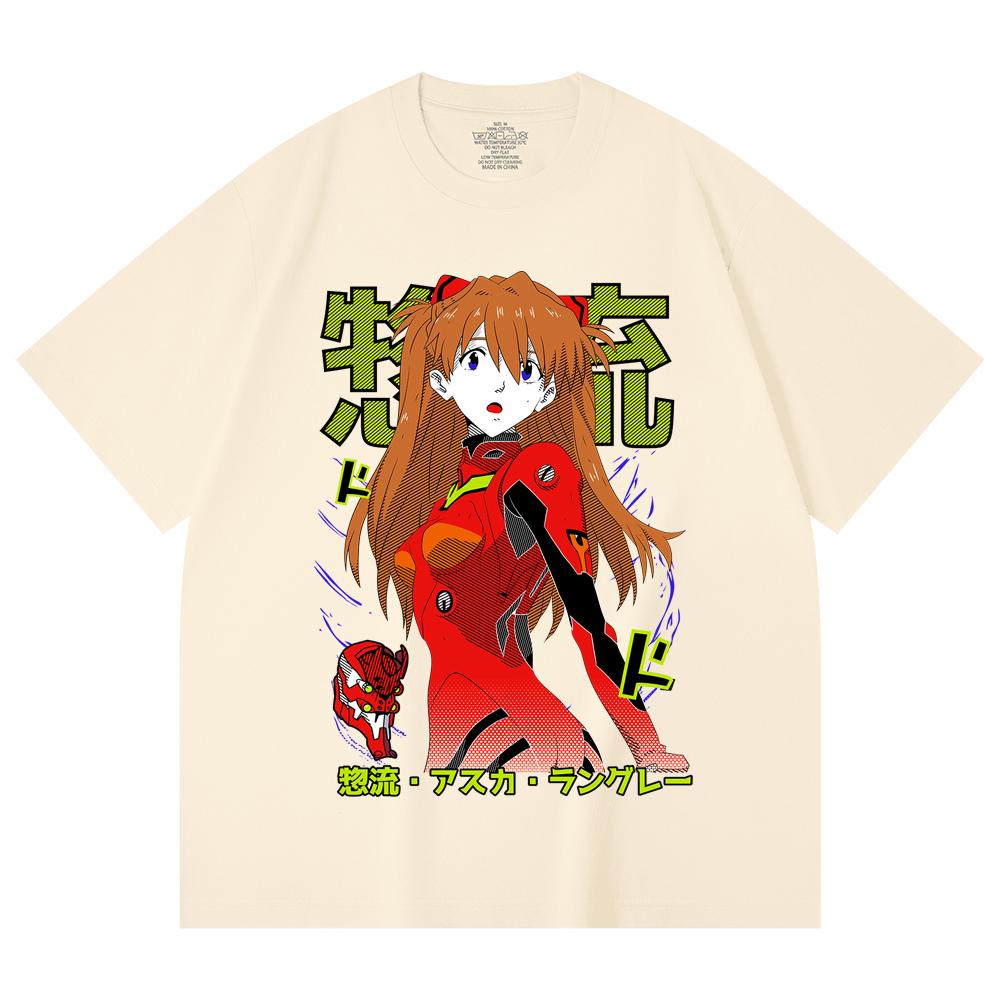 

230 г/м² 100% хлопок Евангелион V10 Принт Аски Унисекс Тяжелая хлопковая футболка XS абрикосовый