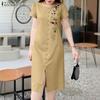 ZANZEA Women Casual Round Neck Short Sleeve Floral Print Dress