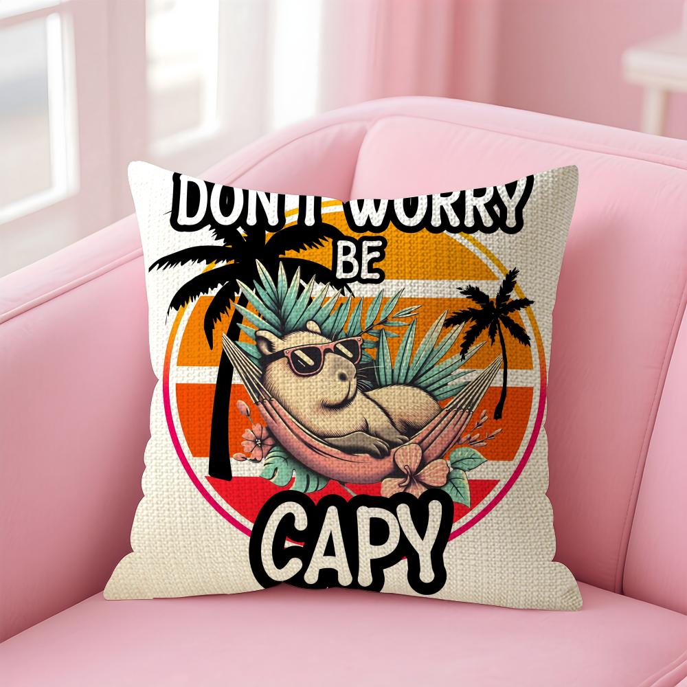Cute Capybara Cushion Cover Natural Linen Pillow Case DoubleSided Print Decorative Sofa Pillowcase Home Decor Gift
