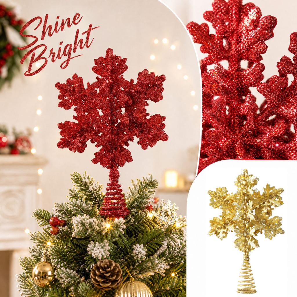 Snow- Snowflake Christmas Tree Topper Star Colorful Holiday Ornament for Tree Decoration