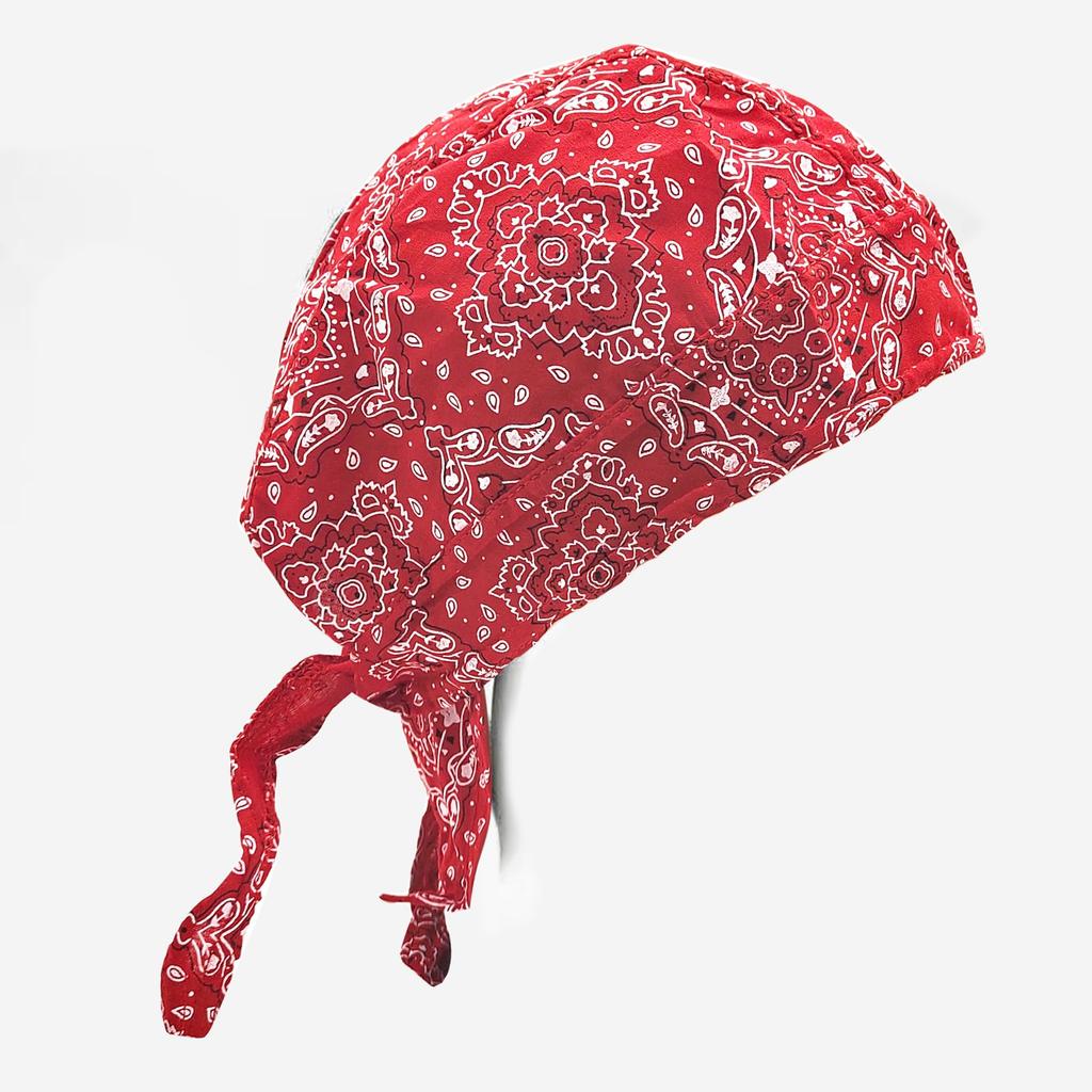 Trifong Bandana Cap Red Cotton Paisley Pirate Hat Quick Dry Sweat Wicking Breathable Summer UV Protection Doo Rag Inner Cap Bicycle Helmet Anti-UV