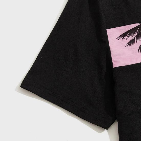 2 bucăți/set ținută casual de vară pentru bărbați, tricou cu imprimeu cu copac de cocos, talie elastică, pantaloni scurți cu picioare late, ținută lejeră pentru plajă