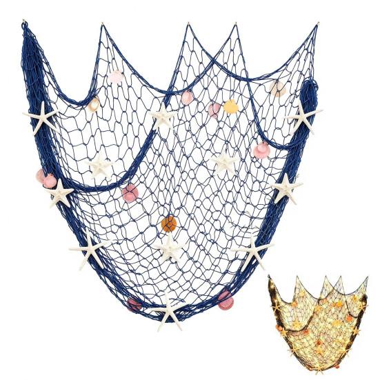 Seasonal Theme Decoration Fishing Net Wall Decoration, Lighted Coastal Art, Light-Up Decorative Photo Display Netting Hanging for Beach House