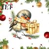 Holiday Glass Decals Christmas Bird Static Window Sticker, Cute Watercolor Stickers with Pine Branch, PVC Waterproof Branch Wall Clings for