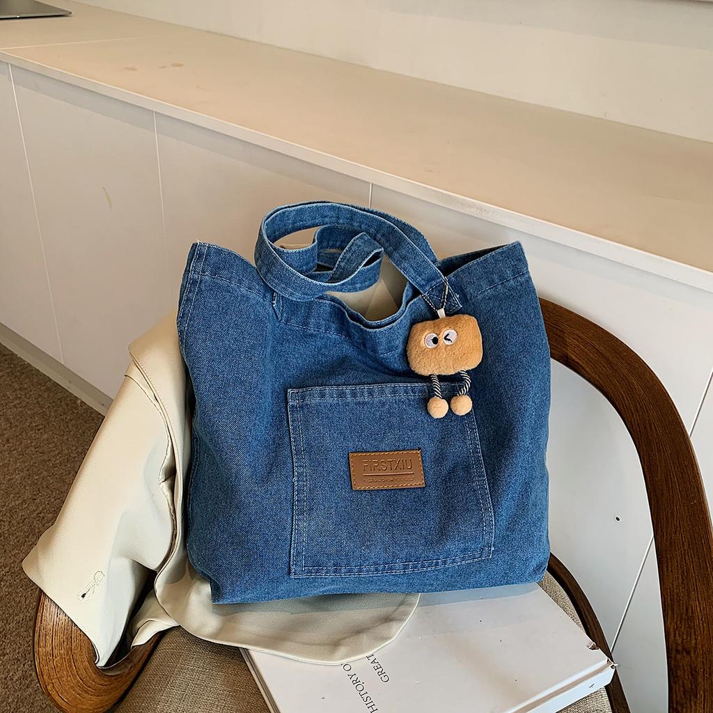 Casual Literary Women's Denim Shoulder Bags Large Capacity Ladies Travel Shopping Bag Simple Female Girls Book Tote Handbags