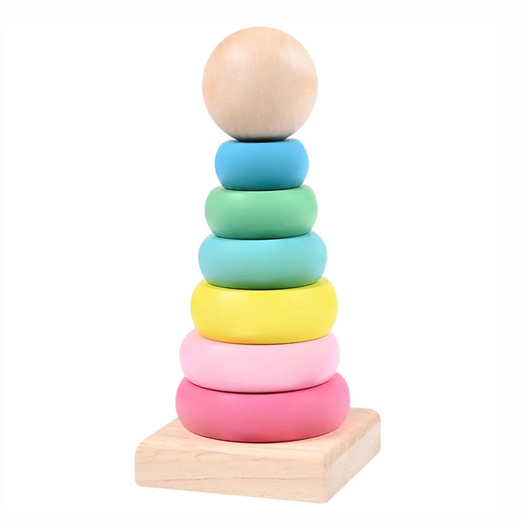 1pc Rainbow Tower Wood Blocks Color Shape Cognitive Play Kids Montessori Educational Wooden Toys for Children Stacking Ring Game