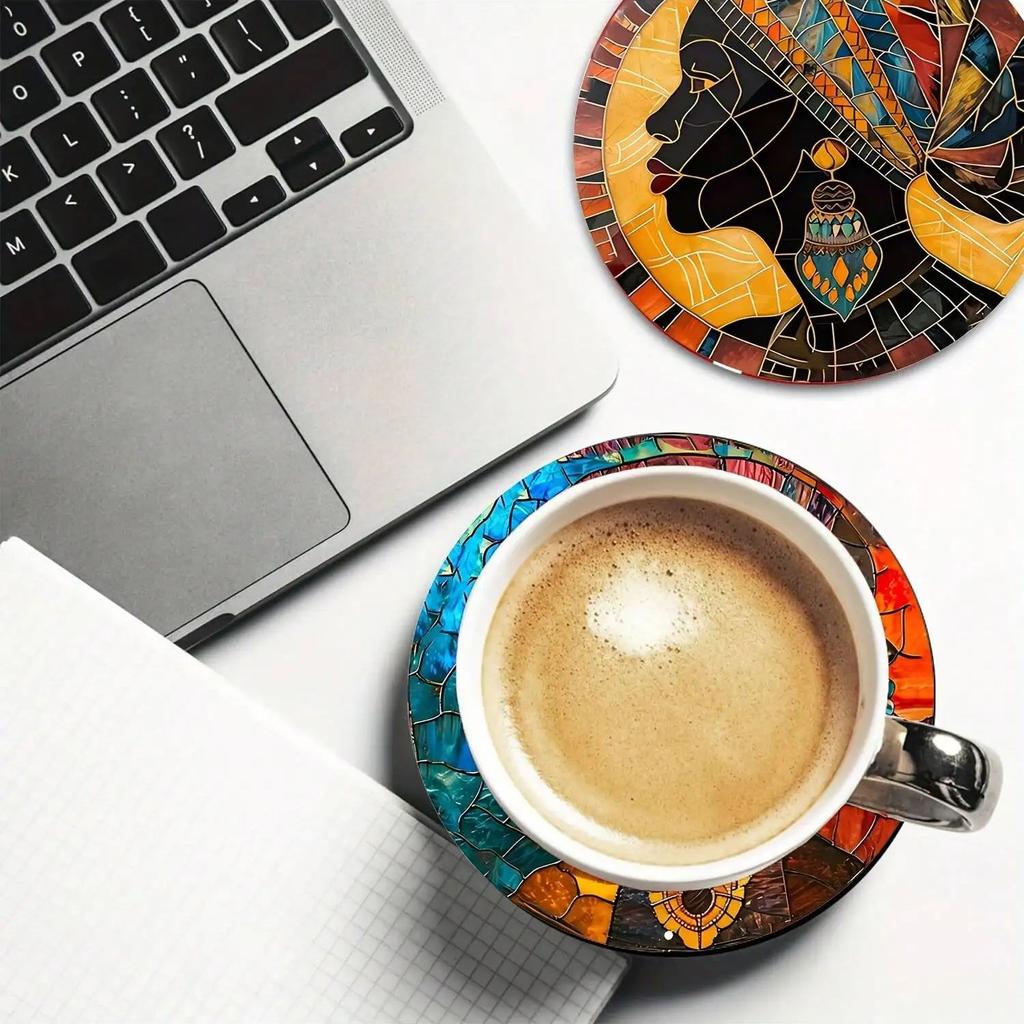 8pcs wooden art shaped coasters, used for beverage, coffee, and teacup cushions, decorating homes and restaurants,
