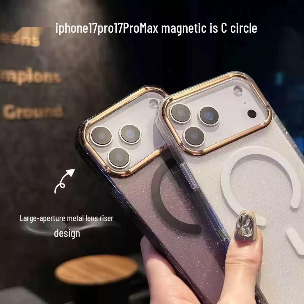 Apple iPhone 16 Pro Starry Sky Gold Glitter Magnetic Charging Case - Drop-Proof Protective Design