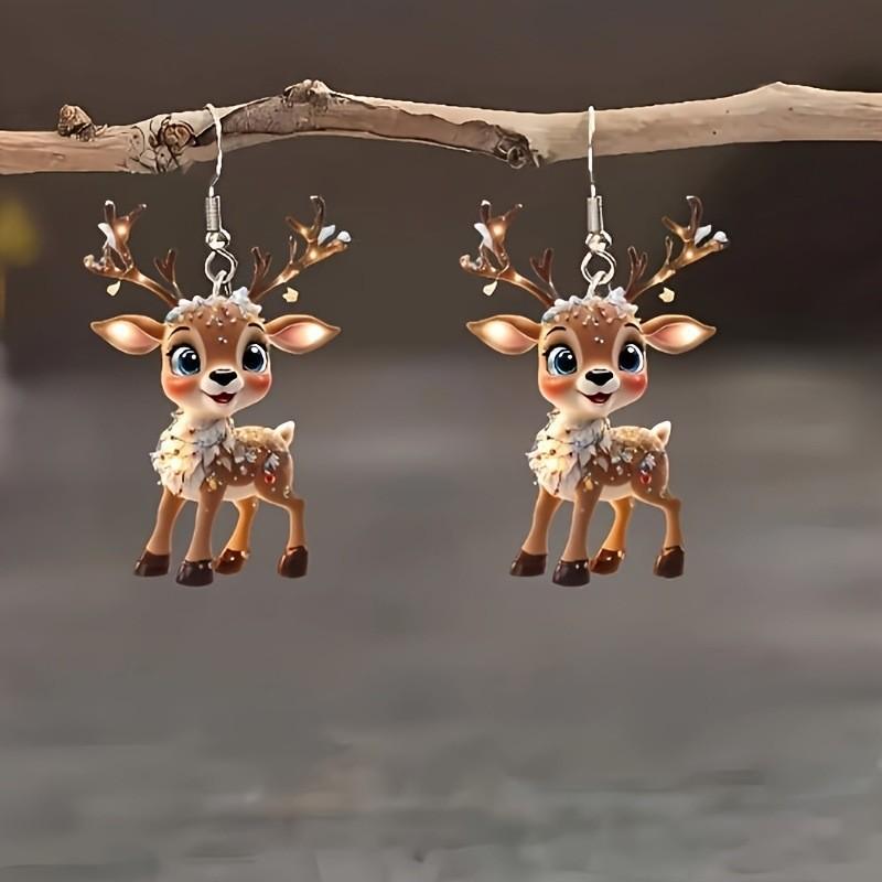 

Christmas Cute Cartoon Earrings Elk Deer Animal Pendant Earrings Hook For Women Acrylic Dangle Earrings Party Gift