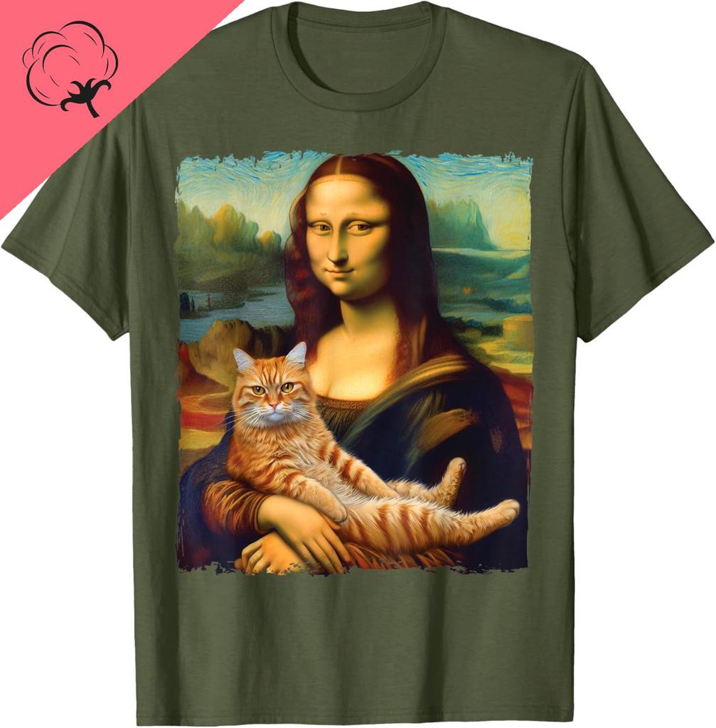 Mona Lisa Holding Cat Kitty for Cats Lover Cat Dad Cat Mom TShirt Y2k Clothes Unisex Unisexs Clothing 100 Cotton Harajuku Goth